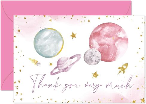 Whaline 24 Pack Outer Space Thank You Cards Glitter Galaxy Planet Greeting Card With Envelope Sticker Blank Note Card for Baby Shower Party Invitation Supplies, 4 x 6 Inch in Saudi Arabia