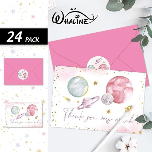 Whaline 24 Pack Outer Space Thank You Cards Glitter Galaxy Planet Greeting Card With Envelope Sticker Blank Note Card for Baby Shower Party Invitation Supplies, 4 x 6 Inch in Saudi Arabia
