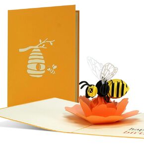 بطاقة عيد ميلاد Happbee عيد ميلاد | بطاقة عيد ميلاد منبثقة HAPP تتميز بنحل ثلاثي الأبعاد على زهرة | بطاقة تحية خلية نحلة مضحكة أو قسيمة هدايا عيد ميلاد ، G27