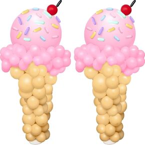 354 Pcs Ice Cream Balloon Column Kit, 70" Ice Cream Birthday Party Decorations for Kids Girls with Stand Birthday Party Decoration for Small Business Wedding Baby Shower DIY(Bright Color)