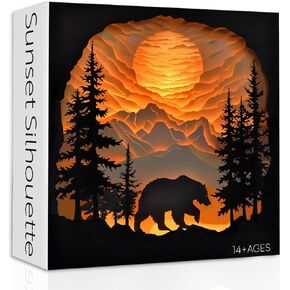 Sunset Forest Bear Puzzles for Adults 1000 Pieces, Nature Scene Animal Challenging Jigsaw Puzzles, Difficult Plant Puzzle as Home Decor