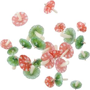 24Pcs 2-Colors Mushrooms Charm Resin Cute Plastic 3D Pendants Lovely Magic Fairy Tale Miniature Charm for DIY