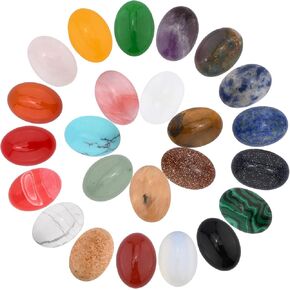 PandaHall 48pcs 24 Styles 14mm x 10mm Oval Gemstone Cabochon Flat Back Gemstone Chakra Crystal Cab Covers for Bracelet Necklace Earring Pendant Jewelry DIY Craft Making