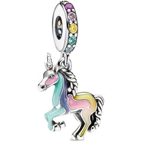 سحر حصان Unicorn Charms 925 سحر الفضة الاسترليني مناسب لقلادات السحر والأساور ، وأيضًا الفراشة Dragonfly Cat Amulet Love Heart Charm Beads. هدية المجوهرات للنساء.