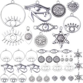 60pcs العين الفضية العتيقة من Horus Charms Tibetan Alloy عتيقة المعلقات مجوهرات صنع المجوهرات لصنع الإكسسوارات لأقراط DIY لوازم الحرف اليدوية ، 10 أنماط