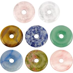 Benecreat 8pcs Donut Natural Stone Pendants Gemstone Donut Charms Flat Round Stone Beads (Hole: 6mm/0.2inches) لصنع المجوهر