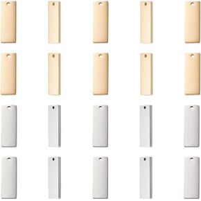 UniCraftale 20pcs 2 ألوان مستطيل ختم علامات فارغة 25 مم مستطيل الفولاذ المقاوم للصدأ علامات ختم فارغة مع ثقب سحر معلقات فارغة صغيرة لسروار قلادة ديي صنع المجوهرات
