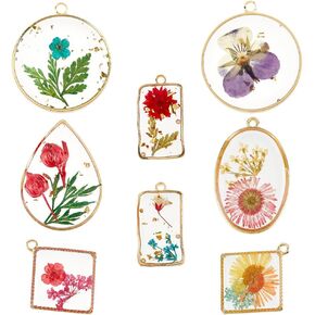 SUNNYCLUE 1 Box 8 Styles Resin Pressed Flower Charms Dried Flowers Charms Transparent Alloy Natural Plant Pendants for Jewelry Making Charms Necklace Keychains Wedding Christmas Women Beginners