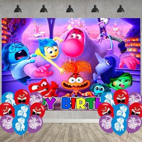 𝓘𝓷𝓼𝓲𝓭𝓮 Out Birthday Party Decoration,𝓘𝓷𝓼𝓲𝓭𝓮 Out Party Photo Background 5 x 3 FT and 18 Pcs Balloon,Movie Party Backdrop Supplies