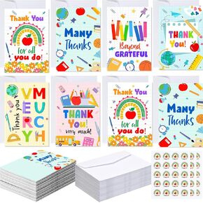 48 Set Teacher Appreciation Cards Thank You Teacher Cards with Envelopes and Stickers from Student for End of School Year Preschool Elementary School Teacher's Day