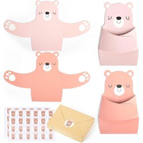 40Sets Bear Thank You Cards Funny Hug Shape Blank Animal Note Label with Envelopes and Stickers for Birthday Wedding Baby Shower Party Supplies