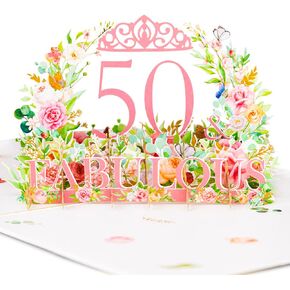 Crisky 50th Birthday Pop Up Card 50 & Fabulous Card for Women/Wife/Sister/Aunt/Coworker/Friend 50th Birthday Gift Birthday Greeting Card with Blank Note and Envelope, 6" x 8"