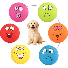 6-Pack Rubber Squeaky Dog Balls – Durable Latex Toys for Small Dogs & Puppies, Emoji Faces, Indoor & Outdoor Fetch, Chew Safe, Anxiety Relief