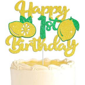 BEISHIDA Happy Birthday Cake Topper Strawberry Cake Topper Birthday Cake Decoration Red Glitter Happy 1st 2nd 3rd Fruit Themed Decoration For Girls Party Supplies