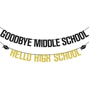 Black Glitter Goodbee Middle School Hello High School Banner ، الفصل 2025/STOP NEXT HIGH