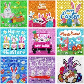 9 PCS Easter 5D Diamond Painting Kits Easter Bunny Egg Round Round Craft Handmade Square Drill Art Painting Diamond (Bunny Style)
