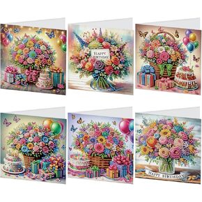 DCIDBEI 6 Pack DIY Diamond Painting Carding Cards Shortment with Occase Miamond Art Kits للبالغين بطاقات البطاقات الفارغة لجميع المناسبات عيد ميلاد شكرًا لك على حفل زفاف الطفل والمزيد من الزهور