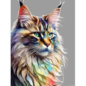 JXAVAXDE Maine Coon Cat Diamond Art, 5D Full Diamond Painting Kits, Adult and Beginners Fun Colorful Animal Art DIY Craft Diamond Painting, Suitable for Wall Decor and Garden Decor or Gift 12x16 inch