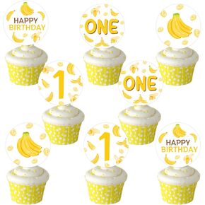 36pcs موز ديكور كعكة عيد الميلاد الأول ، واحد هو موز كب كيك أعلى الأقطار الموز موضوع عيد ميلاد سعيد يختار الديكور كعكة عيد ميلاد الموز للفاكهة الاستوائية لوازم حفلة عيد الميلاد الأولى