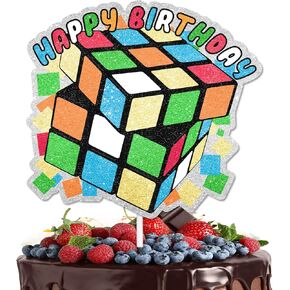 Colorful Cube Cake Toppers 80s 90s Retro Nostalgic Theme Happy Birthday Decorations, Boys and Girls Birthday Party, Baby Shower Cake Decorations, Birthday Gifts for Kids.LIANGSS