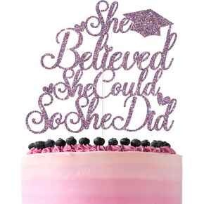 Purple Glitter She Believed She Could So She Did Cake Topper, She Did It/Class of 2025/You Did It, 2025 Graduation Party Decorations Supplies