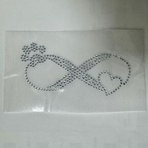 Pack of 2 Bling Infinity Paw Lover Silver Rhinestone Iron On 4" Width Cat Dog Pet Love Icon Hotfix Transfer DIY Decal Emblem Patch