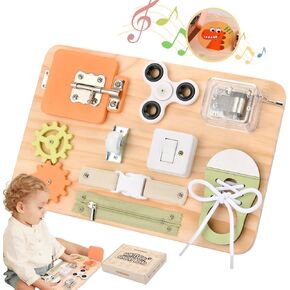 Busy Board for Toddlers - Montessori Toys for 1 2 3 4 Years Old - Wooden Sensory Toys for Autistic Children - Preschool Learning Activities for Fine Motor Skills - Travel Toy - Educational Fidget Toys in Kuwait