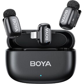 BOYA Mini Wireless Microphone for iPhone with MFi Certified Ligntning Interface,Noise Cancellation, 30H Battery Life with Charging Case,Voice Changer Microphone,iPhone Microphone for Video Recording