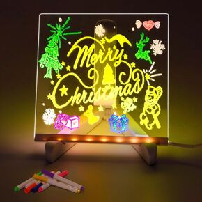لوحة محو أكريليك الجاف مع لوحة رسائل Acrylic LED LED مع حامل و 7 علامات ملونة ، لوحة مذكرة سطح المكتب Light Up Desktop Note ، هدية مضحكة للأطفال الفتيات الفتاة في سن المراهقة الرجال (5.9 "x5.9")
