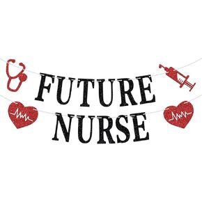 لافتة ممرضة في المستقبل ، تهانينا RN/BSN/LPN ، مستلزمات زخرفة التخرج من مدرسة التمريض ، اللمعان الأسود والأحمر