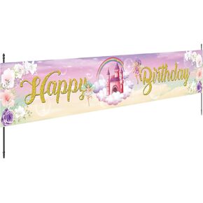 Happy Birthday Yard Sign Banner - Pink Birthday Party Decorations for Girl Princess Women Birthday Celebration Banner Outdoor Indoor Party Supplies (Large 120 x 20in)