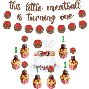 Sursurprise Meatball Decorts First Decords ، هذه لعبة Little Meatball تدور أحادية القبعات الكب كيك الكعك ، معكرونة معكرونة إيطالية الأولى لوازم حفلة عيد الميلاد