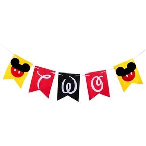 CHuangQi 2nd Birthday High Chair Banner TWO, Felt Fabric Mickey Theme Second Birthday Party Sign