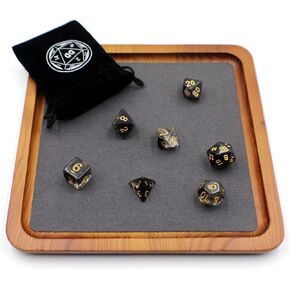 Natural Wood DND Dice Tray with Matching Crystal Dice Set