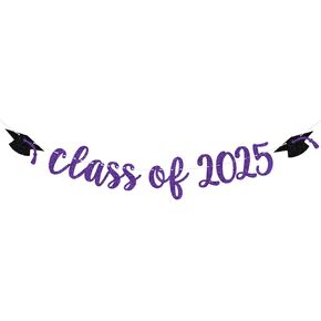 Purple Glitter Class of 2025 Banner - تهانينا ديكور تخرج - تخرج سعيد ، مدرسة ثانوية/كلية/جامعية ، زخارف حفل التخرج