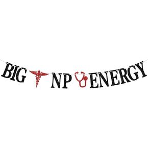 Big NP Energy Banner, Congrats Nurse, Future Nurse Practitioner, Class of 2025 Nursing School Survivor Graduation Party Decoration Supplies, Black Glitter