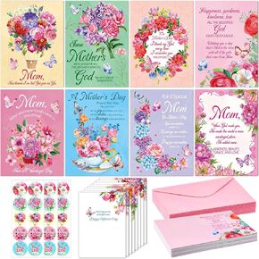 24 Pack Christian Mothers Day Religious Cards with Envelopes for Mom Floral Mothers Day Christian Greeting Cards for Prayer Gifts (Classic Style)