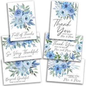 Hadley Designs 54 Blue Floral Wedding Thank You Cards With Envelopes Wedding - Bulk Thank You Cards With Envelopes, Elegant Thank You Card, Thank You Notes Card Bulk