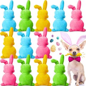 Leyndo 12 Pieces Easter Toys for Dogs Pastel Colors Bunny Dog Toys 6 Inch Easter Squeaky Dog Toys 6 Inch for Small Medium Large Dogs Teething Chew Toys Easter Pet Costume