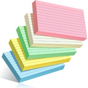 Colored Index Cards 3x5, 250 Pack, Ruled Index Cards, Flash Cards for Studying, Heavy Note Cards for Office, Home and School，Five Colors, Each Color Individ
