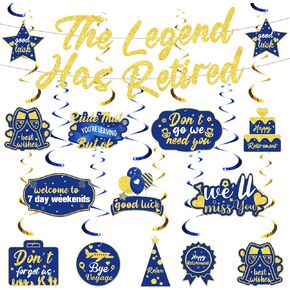 Blue Gold Retirement Party Banner & Decorations: "The Legend Retured" Banner "، 14 PCS ، مناسبة: التقاعد ، اللون: الأزرق والذهبي ، الحجم: 6 × 6 بوصات