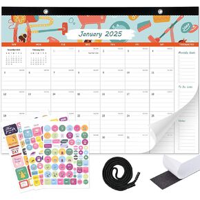 Deskalendar 17 '' x 12 '' ، 2025 Calendar 3 in 1 Wall Malendar ، من يناير 2025 إلى يونيو 2026 ، مع الحبل والمغناطيس ، يمكن ربطه بالثلاجة والمعلقة على الحائط
