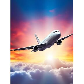 مجموعات طائرة DIY 5D Diamond للبالغين طائرة في الطيران في السماء في Sunset Airplane Diamond Paint