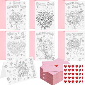 Frienda 36 PCS تلوين الأمهات بطاقات المعايدة مع الأظرف والملصقات هدية لأمي عيد أم سعيد شكرا لك بطاقات حرف DIY لأطفال لوازم الفصول الدراسية