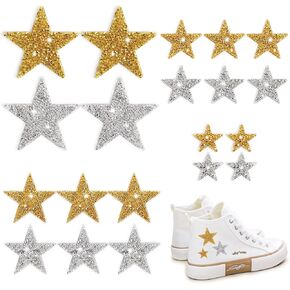 Kaluofan 20PCS Star Patches Iron-On with Glitter Rhinestones - Adhesive Appliques for Clothing, Jeans, Jackets, Dress, Bag, Shoes Repair and DIY Decoration