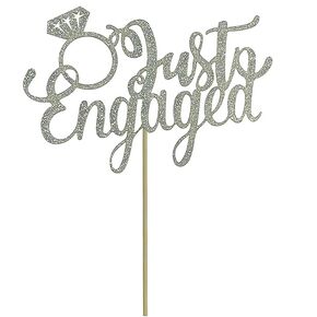 Silver Glitter Just Engaged Cake Topper, We're Engaged Cake Topper for Engagement Party Decoration