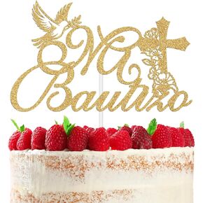 Gold Glitter Mi Bautizo Cake Topper ، ديكور صليب المعمودية للأطفال ، بالتواصل المقدس الأول ، بارك الله في هذا الطفل ، اللوازم ديكورات حفل عيد ميلاد الطفل الأول.