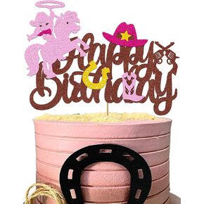 Cowgirl Cake Topper Western Happy Birthday Decorations Glitter Cowgirl Theme Cake Toppers Decorations for Girls Horse Cake Toppers Girl Birthday Party Supplies for Baby Shower