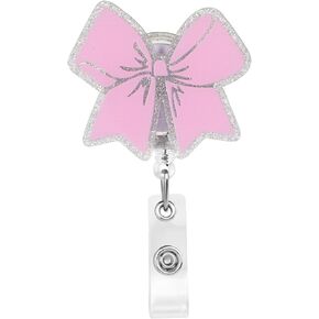 Pink Bow Badge Reel for ID Card, Nurse Badges Reels, Cute Bow Acrylic Badges, ID Badge Holder Retractable Clip, Nursing Student Name Badgeholders for Nurse, Teacher Work Accessories, Easter