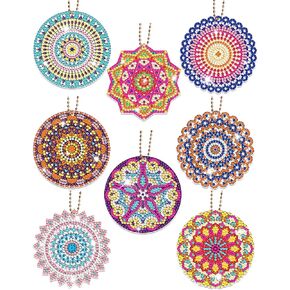 Benvo 8 Pcs Diamond Painting Keychains Double Sided 5D Cross Shaped Rhinestone Painting Art Gem Key Rings DIY Glittering Ornament Pendant for Beginners Adults Kids Art Craft Supplies Gift (Cross A)